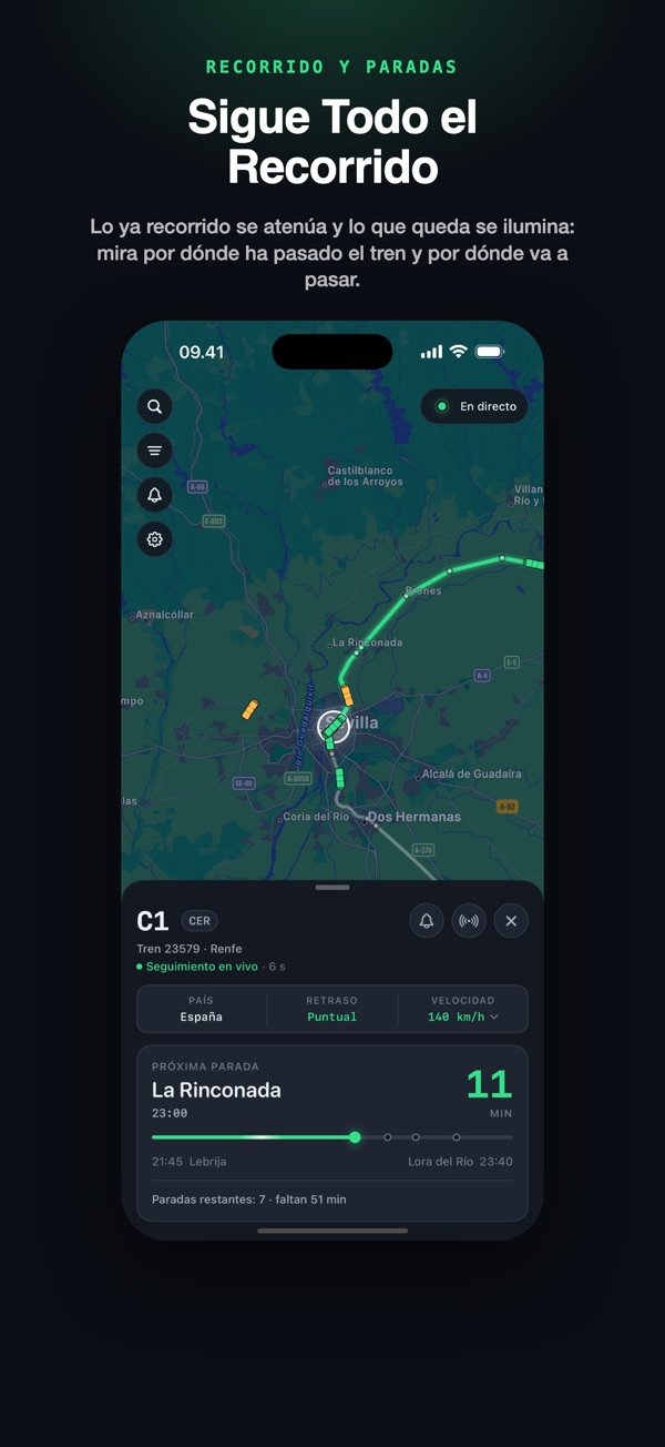 El recorrido de un tren: lo recorrido se atenúa, lo que queda se ilumina