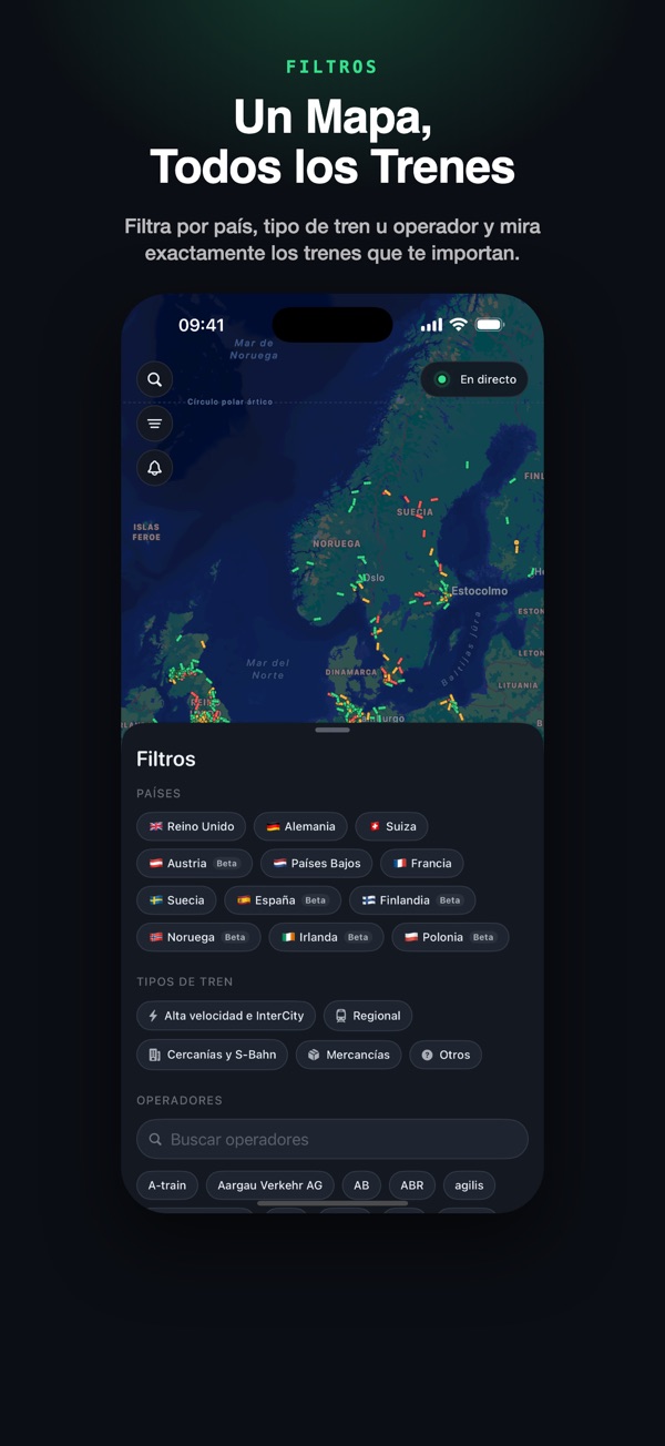 Filtros: por tipo de tren u operador