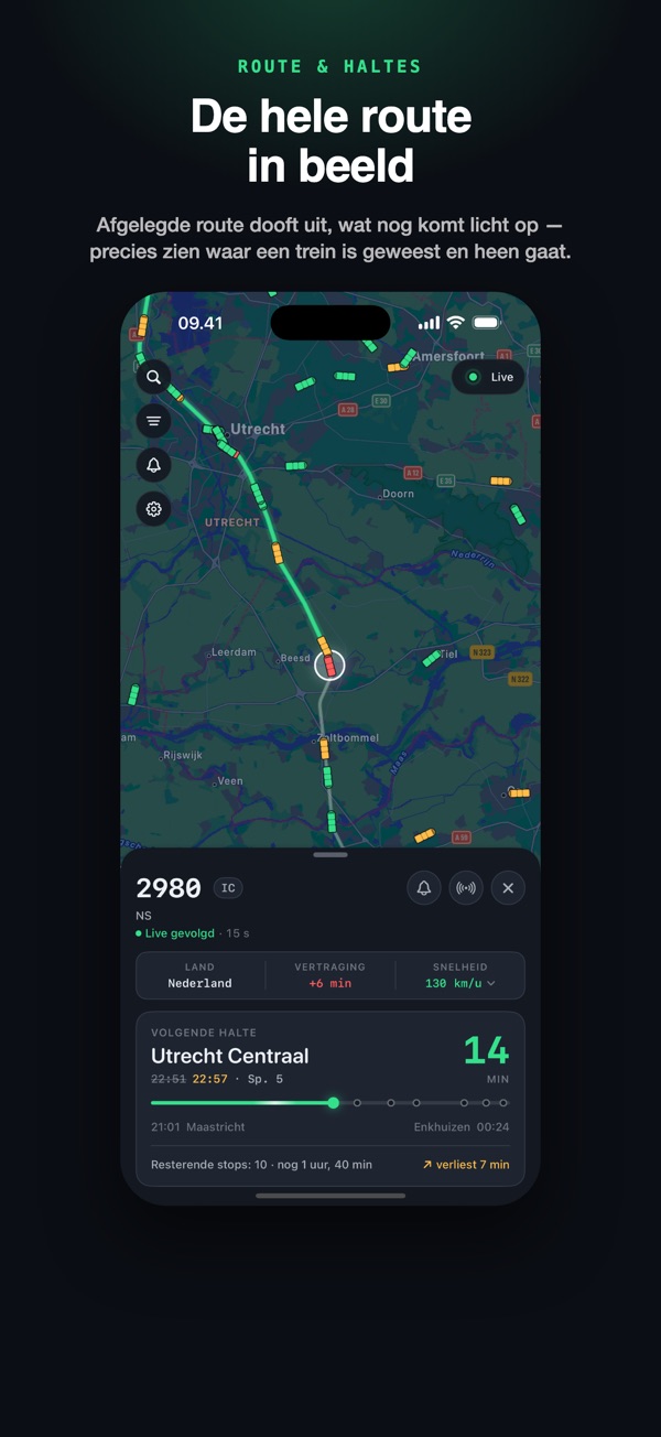 De route van een trein: afgelegd wordt gedimd, wat komt licht op