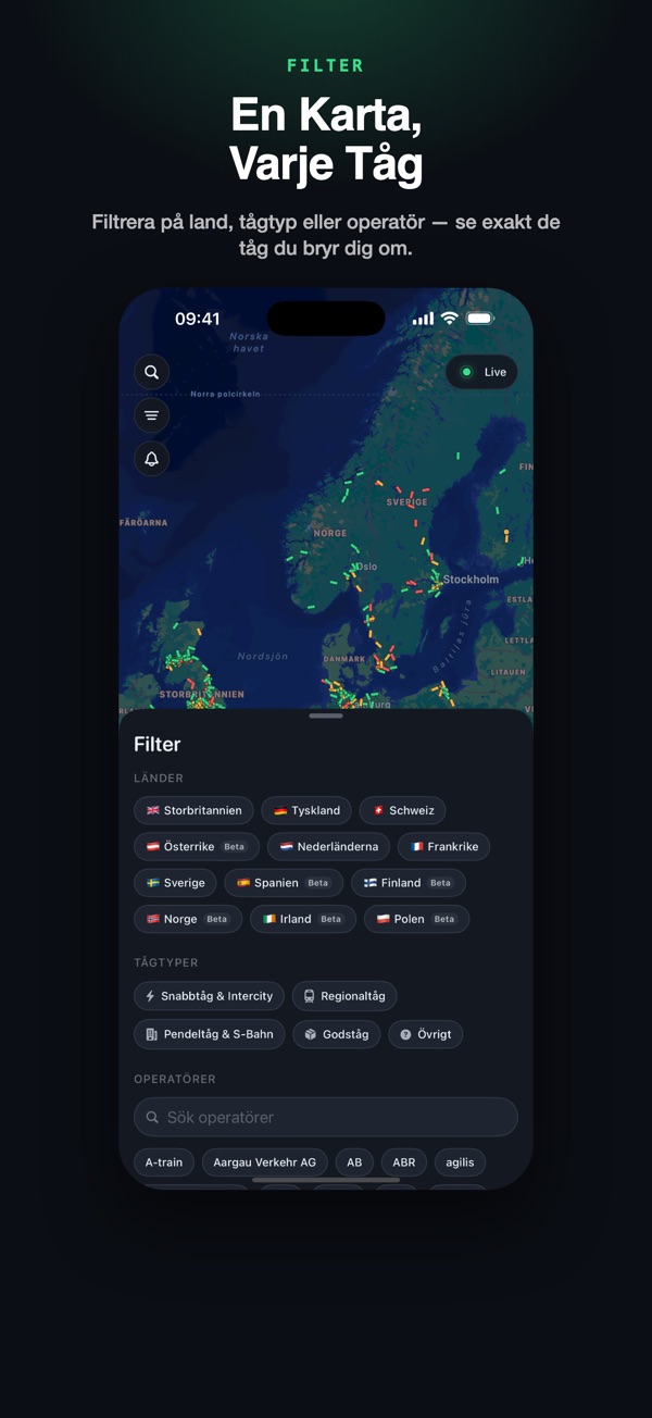 Filter: efter tågtyp eller operatör